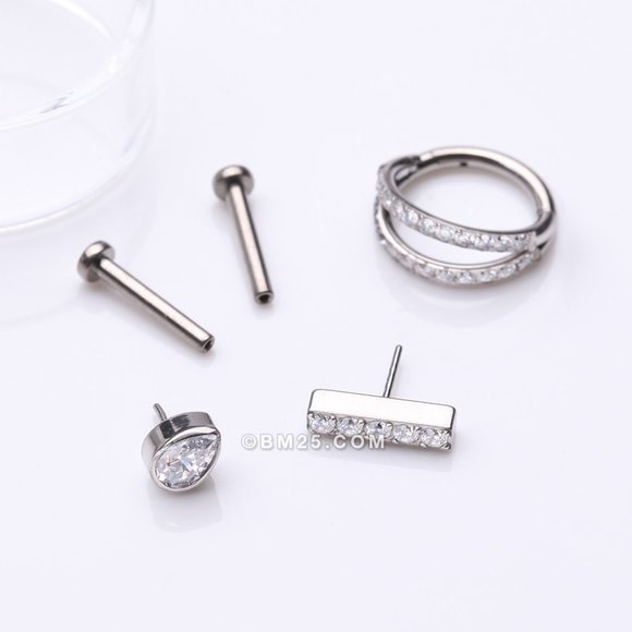 3 Pcs of Assorted Titanium Gem Lined Rectangle Stud x Double Hoop Gems Package - Picture 2 of 3